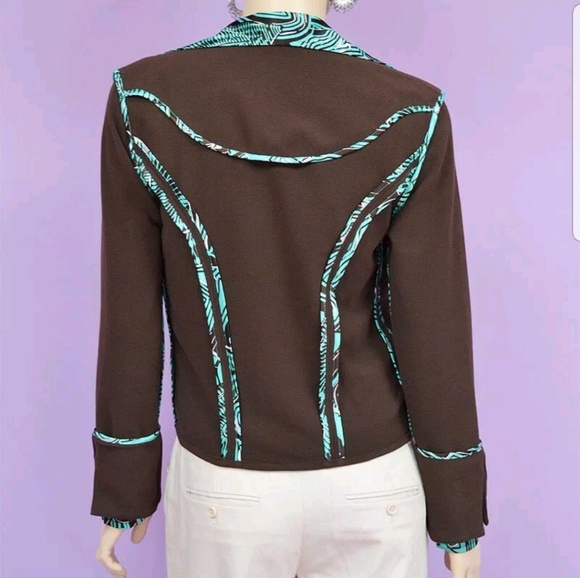 Brown & Green Reversible Blazer Polyester Open Front w/ POCKETS HANDMADE IN USA - Picture 3 of 7